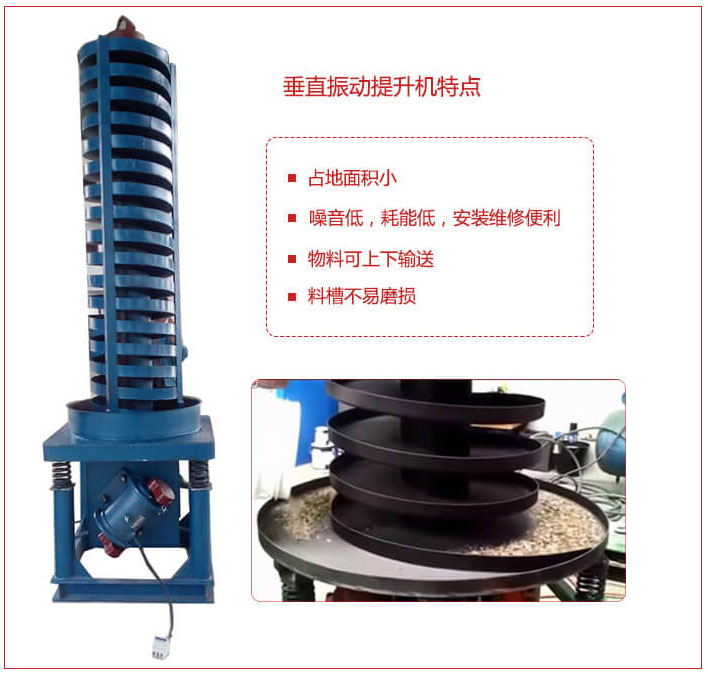 DZC垂直振動提升機主要特點：產(chǎn)品占地面積小，便于工藝布置。物料殼向上輸送，亦可向下輸送。噪音低，結構簡單，安裝，維修便利。能耗小，節(jié)約電能，料槽磨損小。