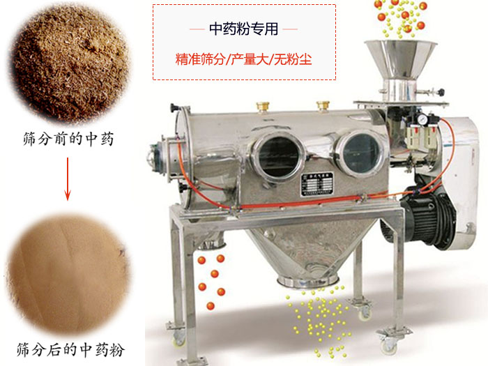 WQS50-130臥式氣流篩：中藥粉專用篩：精度篩分/產(chǎn)量大/無粉塵符合標(biāo)準(zhǔn)。