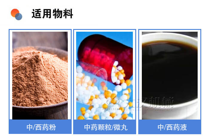 醫(yī)藥振動篩適用物料：中/西藥粉，中藥顆粒/微丸，中/西藥液。