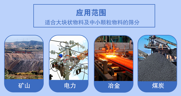 礦業(yè)振動(dòng)篩應(yīng)用行業(yè)：適合大塊狀物料及中小顆粒物料的篩分：礦山，電力，冶金，煤炭等。