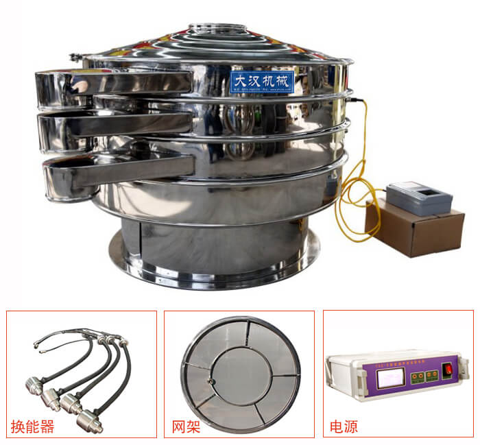  全不銹鋼超聲波振動(dòng)篩內(nèi)部組成：換能器，網(wǎng)架，電源。