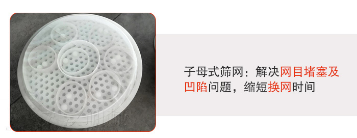 塑料防腐蝕振動篩采用子母扣式網(wǎng)架可安裝彈跳球進行清網(wǎng)，解決篩網(wǎng)堵塞問題。
